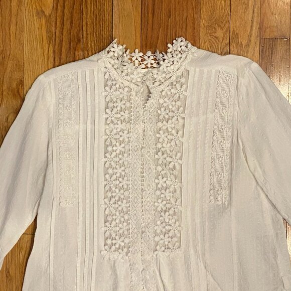 Women's Long Sleeve Top White Floral Lace Size Small - Picture 2 of 5